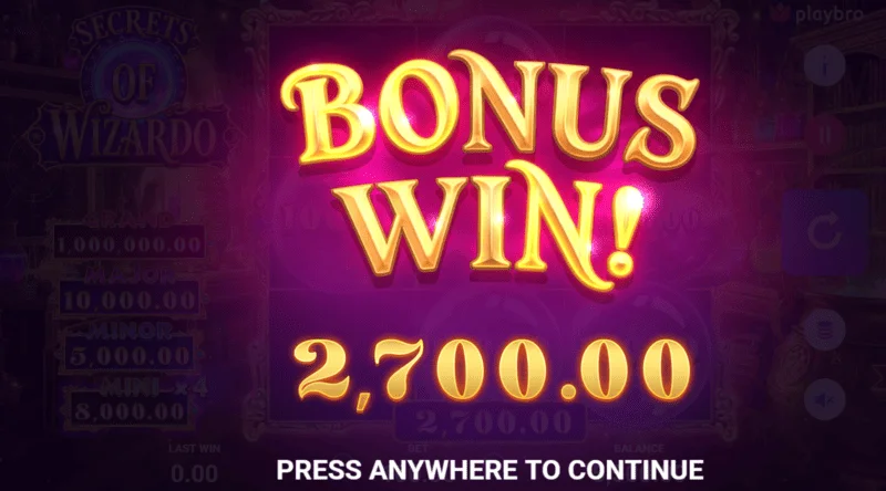 Secrets of Wizardo - bonus game win