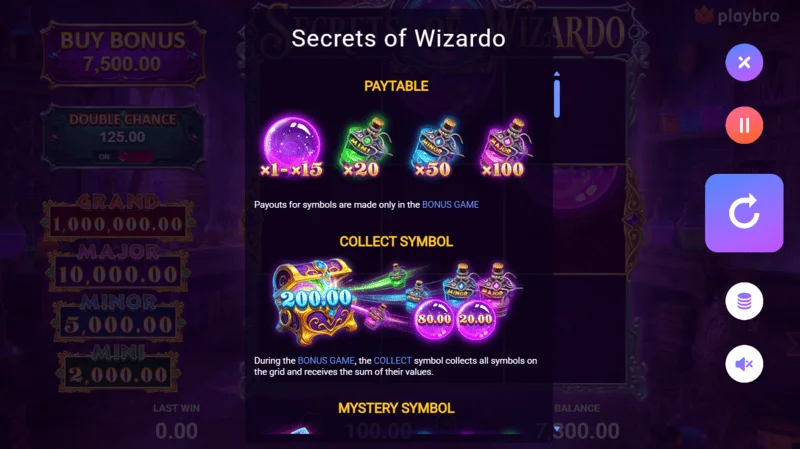 Secrets of Wizardo - paytable